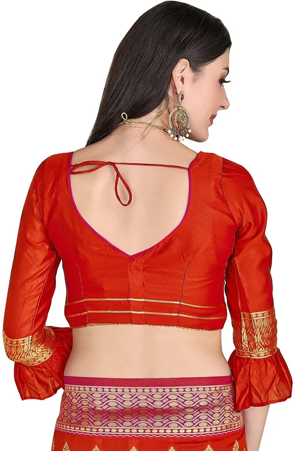 Pink_Orange_Banarasi_Silk_Blend_Jacquard_Zari_Saree_For_Women_|_With_Blouse_Piece