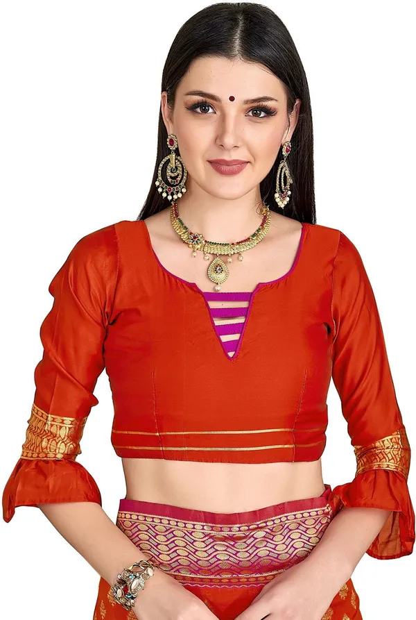 Pink_Orange_Banarasi_Silk_Blend_Jacquard_Zari_Saree_For_Women_|_With_Blouse_Piece