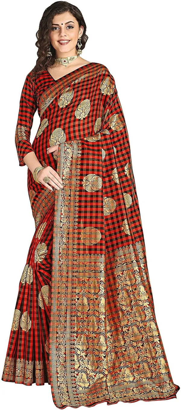 Red_Banarasi_Silk_Blend_Resham_Zari_Woven_Jacquard_Saree_For_Women_|_With_Blouse_Piece