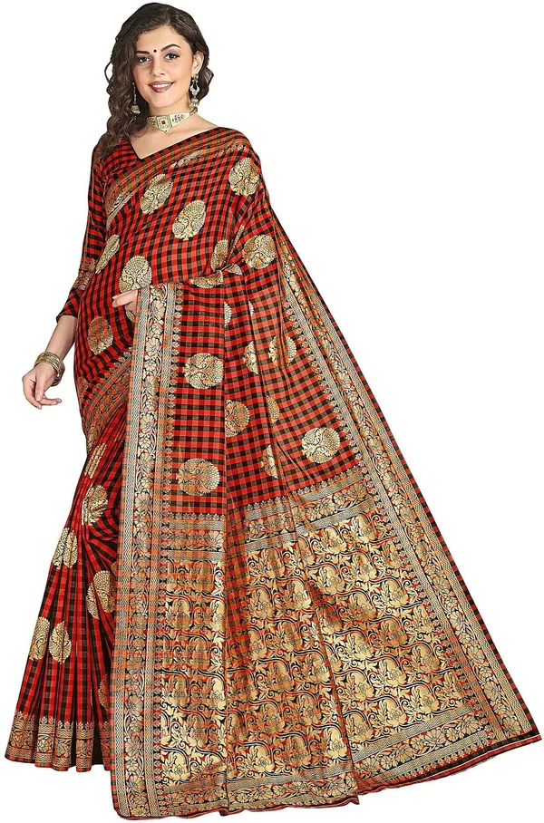 Red_Banarasi_Silk_Blend_Resham_Zari_Woven_Jacquard_Saree_For_Women_|_With_Blouse_Piece