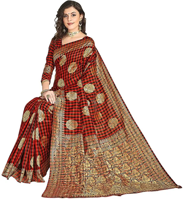 Red_Banarasi_Silk_Blend_Resham_Zari_Woven_Jacquard_Saree_For_Women_|_With_Blouse_Piece