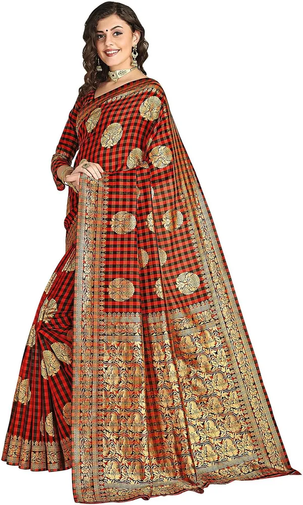 Red_Banarasi_Silk_Blend_Resham_Zari_Woven_Jacquard_Saree_For_Women_|_With_Blouse_Piece