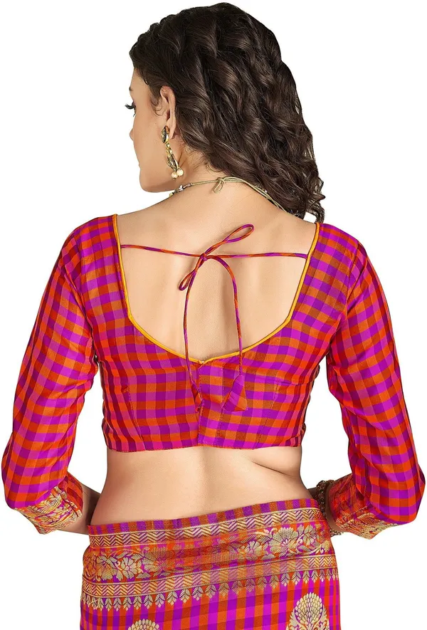 Pink_Banarasi_Silk_Blend_Jacquard_Checkered_Zari_Woven_Saree_For_Women_|_With_Blouse_Piece