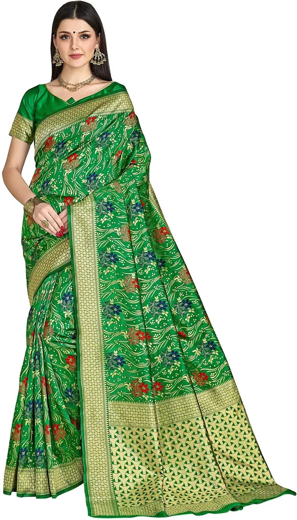 Green_Banarasi_Silk_Blend_Jacquard_Resham_Zari_Woven_Saree_For_Women_|_With_Blouse_Piece