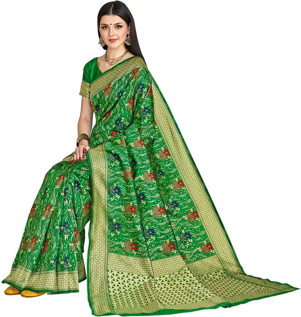 Green_Banarasi_Silk_Blend_Jacquard_Resham_Zari_Woven_Saree_For_Women_|_With_Blouse_Piece