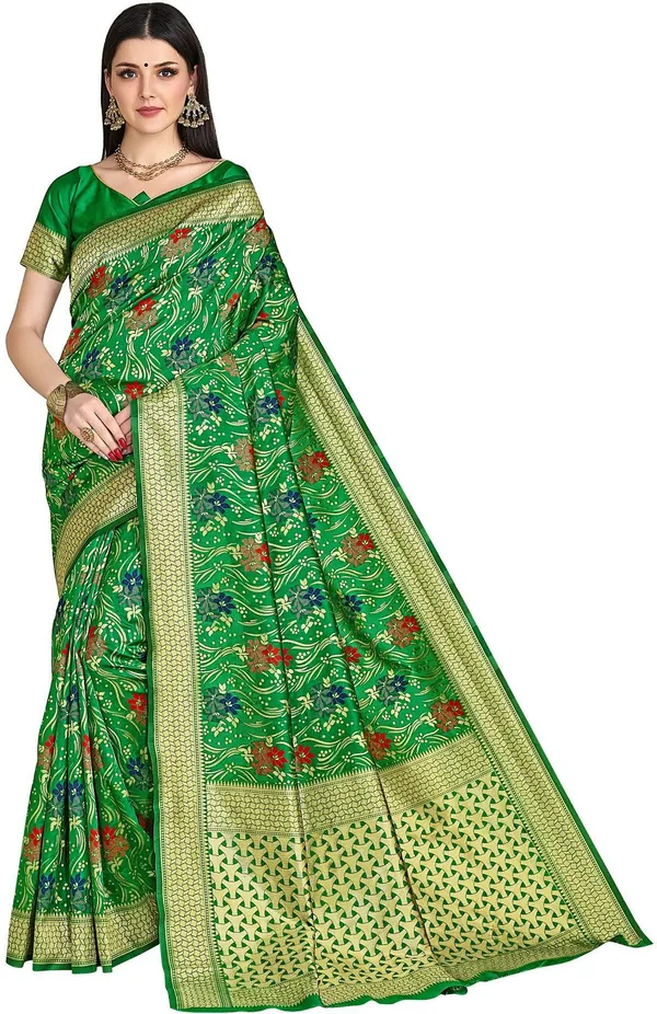 Green_Banarasi_Silk_Blend_Jacquard_Resham_Zari_Woven_Saree_For_Women_|_With_Blouse_Piece