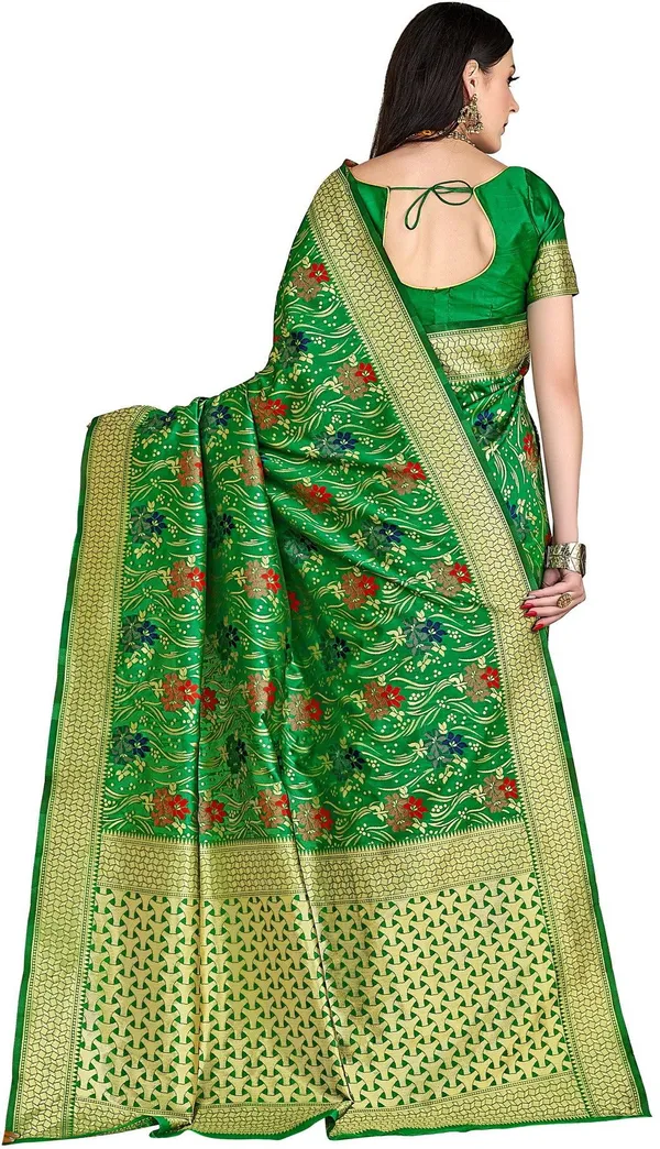 Green_Banarasi_Silk_Blend_Jacquard_Resham_Zari_Woven_Saree_For_Women_|_With_Blouse_Piece