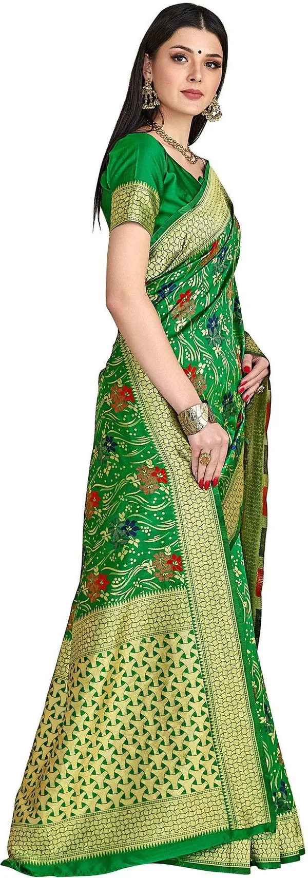 Green_Banarasi_Silk_Blend_Jacquard_Resham_Zari_Woven_Saree_For_Women_|_With_Blouse_Piece