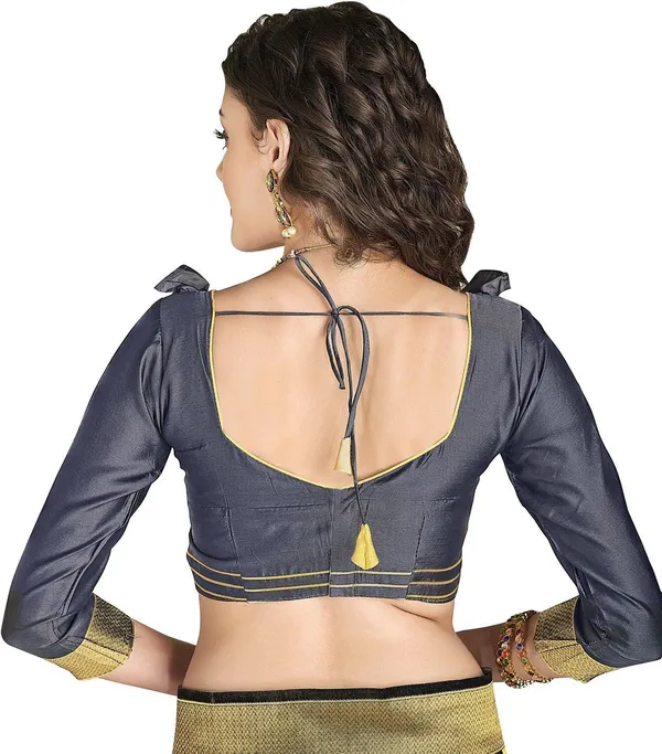 Sariya_Black_Grey_Silk_Blend_Jacquard_Checkered_Saree_For_Women_|_With_Blouse_Piece