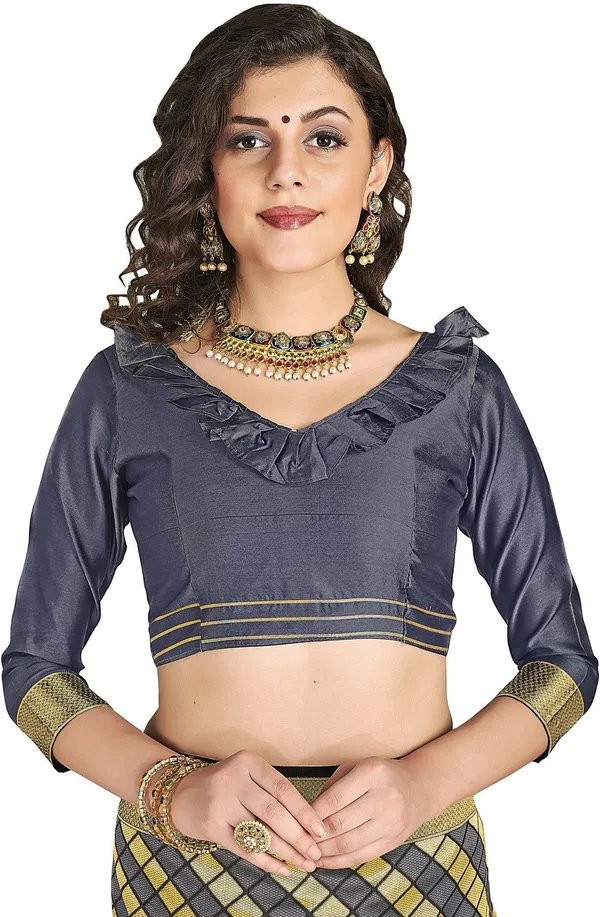 Sariya_Black_Grey_Silk_Blend_Jacquard_Checkered_Saree_For_Women_|_With_Blouse_Piece