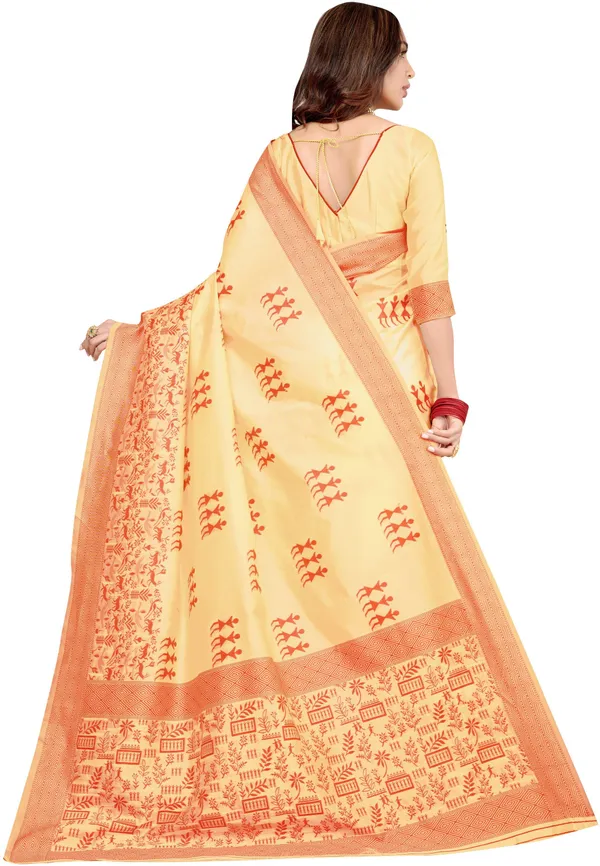 Sariya_Red_Cream_Banarasi_Silk_Blend_Jacquard_Embellished_Saree_For_Women_|_With_Blouse_Piece