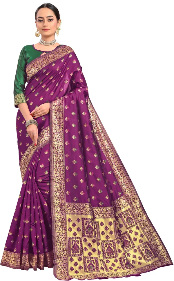 Purple_Banarasi_Silk_Blend_Woven_Jacquard_Saree_For_Women_|_With_Blouse_Piece