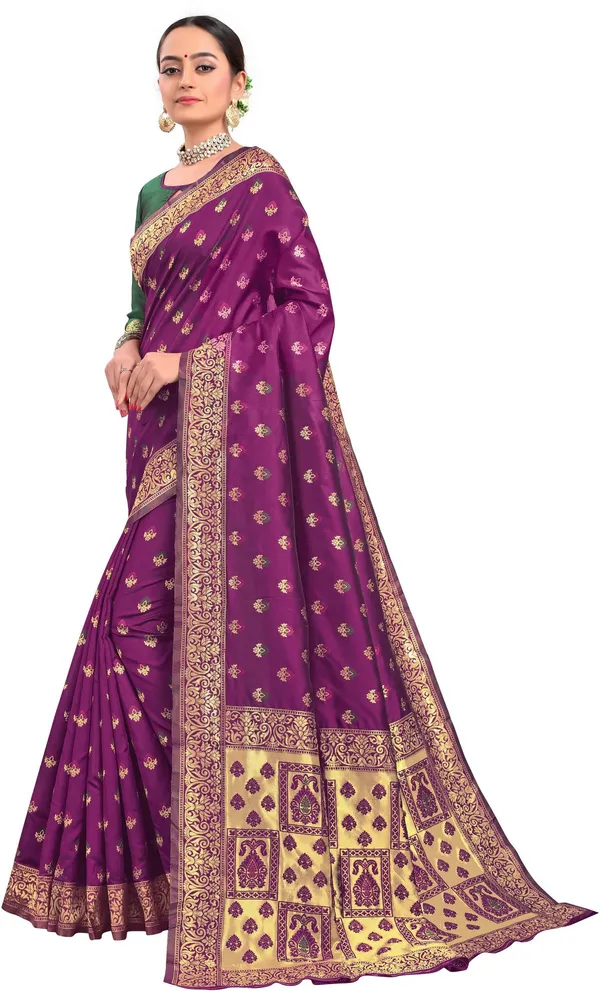 Purple_Banarasi_Silk_Blend_Woven_Jacquard_Saree_For_Women_|_With_Blouse_Piece