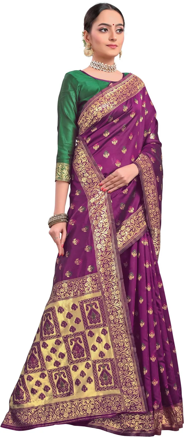 Purple_Banarasi_Silk_Blend_Woven_Jacquard_Saree_For_Women_|_With_Blouse_Piece