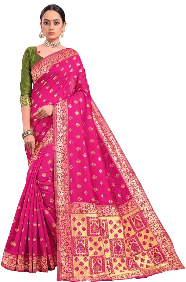 Pink_Banarasi_Silk_Blend_Jacquard_Woven_Saree_For_Women_|_With_Blouse_Piece