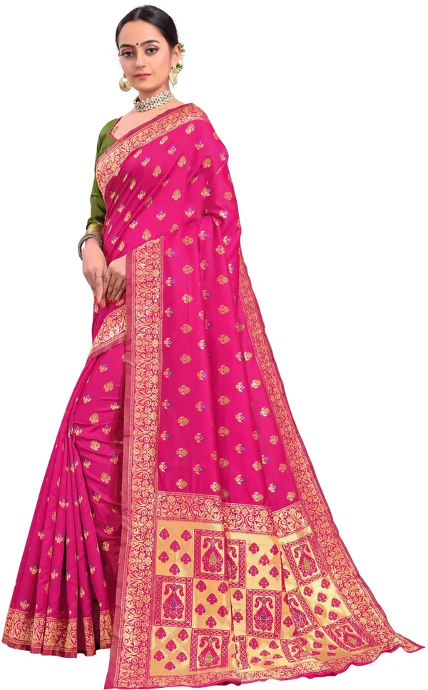 Pink_Banarasi_Silk_Blend_Jacquard_Woven_Saree_For_Women_|_With_Blouse_Piece