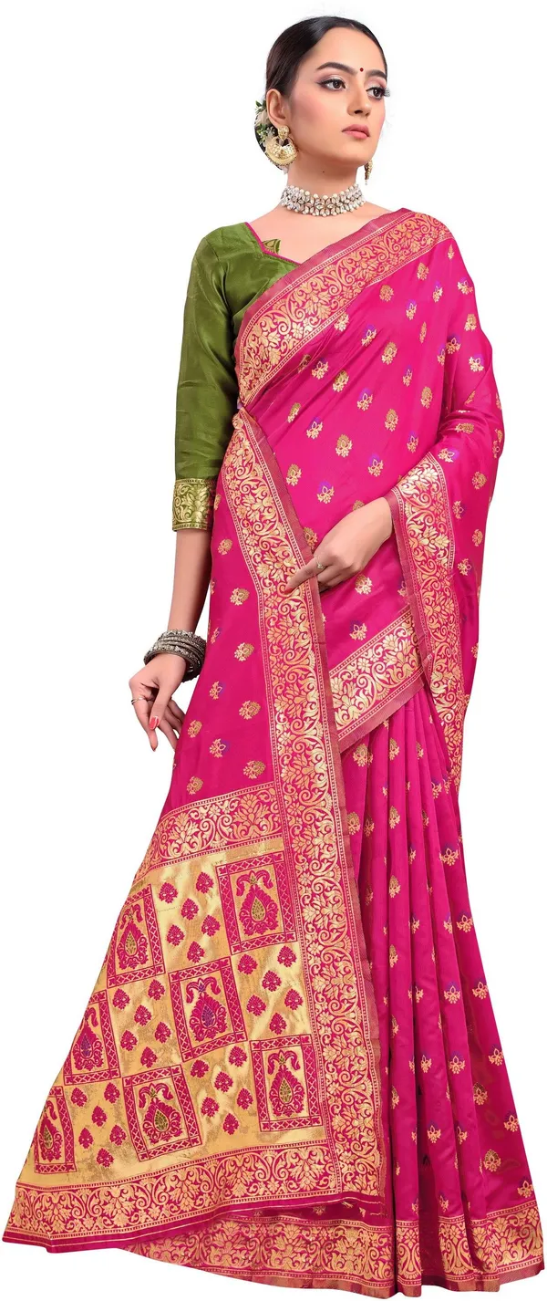 Pink_Banarasi_Silk_Blend_Jacquard_Woven_Saree_For_Women_|_With_Blouse_Piece