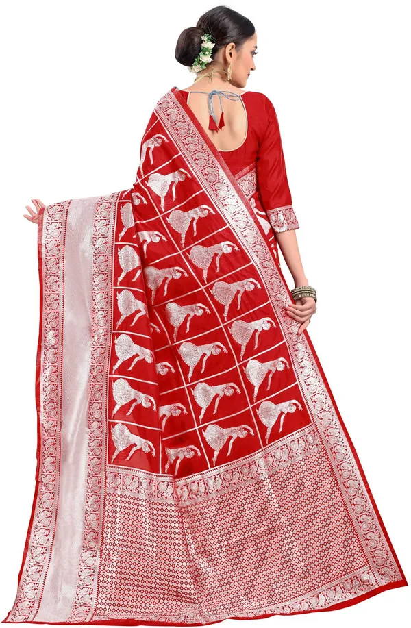 Red_Banarasi_Silk_Blend_Jacquard_Woven_Saree_For_Women_|_With_Blouse_Piece