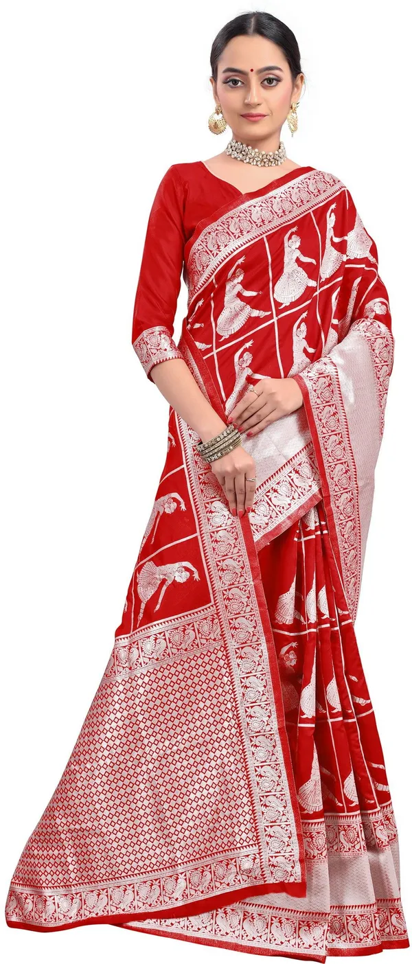 Red_Banarasi_Silk_Blend_Jacquard_Woven_Saree_For_Women_|_With_Blouse_Piece