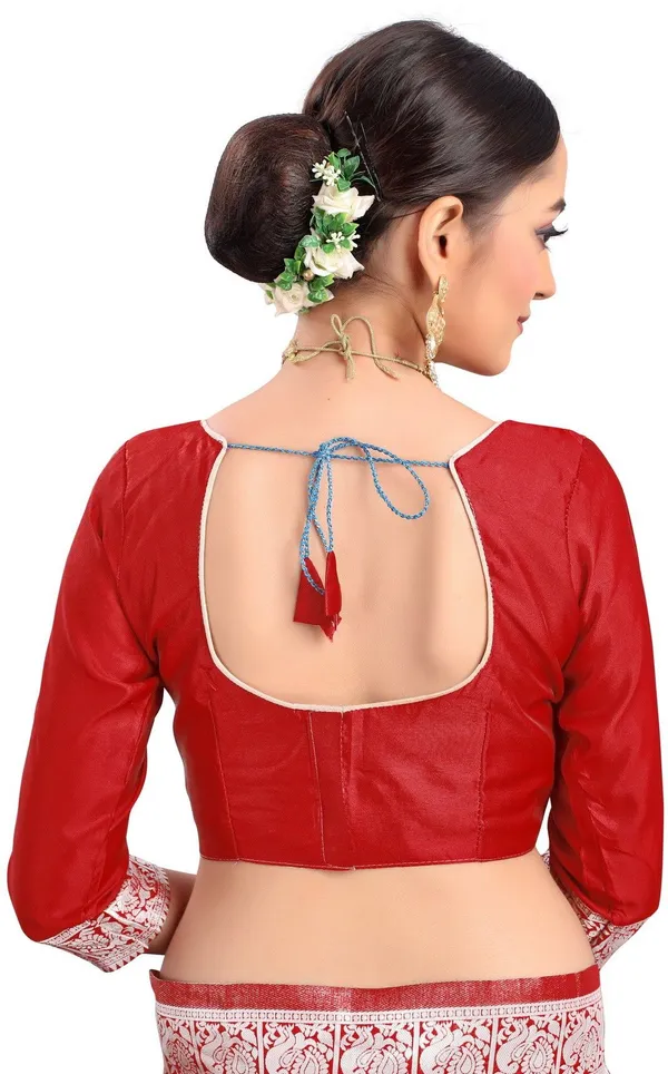 Red_Banarasi_Silk_Blend_Jacquard_Woven_Saree_For_Women_|_With_Blouse_Piece