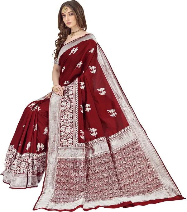 Maroon_Banarasi_Silk_Blend_Woven_Jacquard_Saree_For_Women_|_With_Blouse_Piece