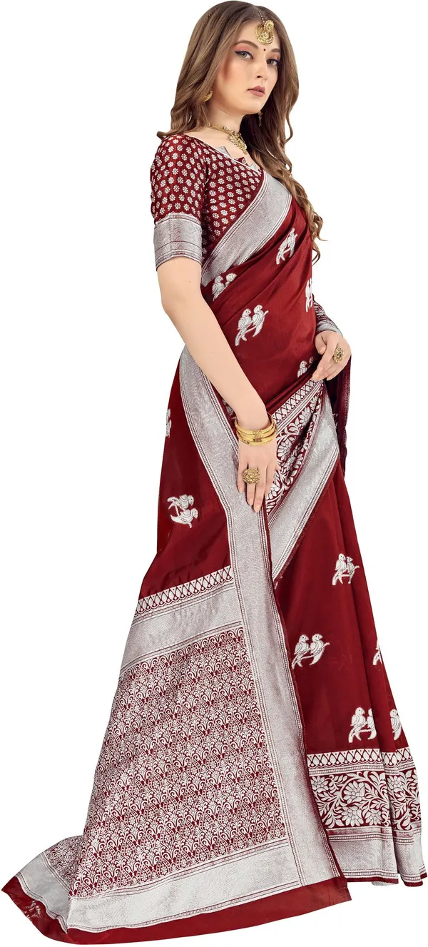 Maroon_Banarasi_Silk_Blend_Woven_Jacquard_Saree_For_Women_|_With_Blouse_Piece