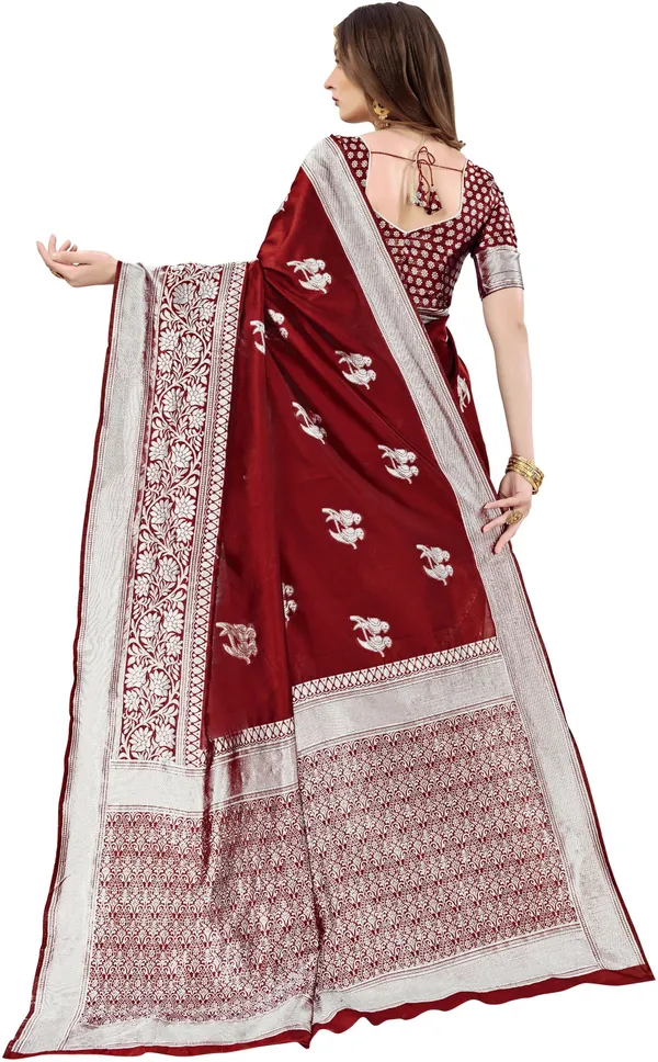 Maroon_Banarasi_Silk_Blend_Woven_Jacquard_Saree_For_Women_|_With_Blouse_Piece