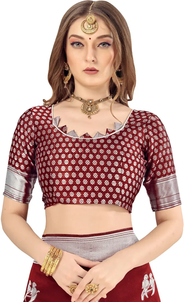 Maroon_Banarasi_Silk_Blend_Woven_Jacquard_Saree_For_Women_|_With_Blouse_Piece