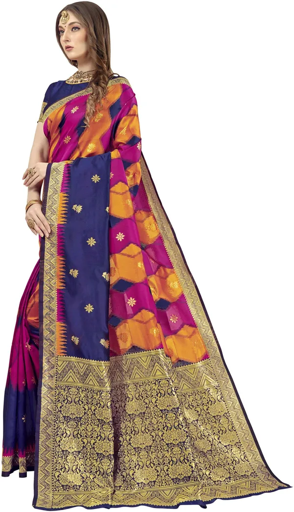 Dark_Blue_Georgette_Ikkat_Leheriya_Banarasi_Jacquard_Saree_For_Women_|_With_Blouse_Piece