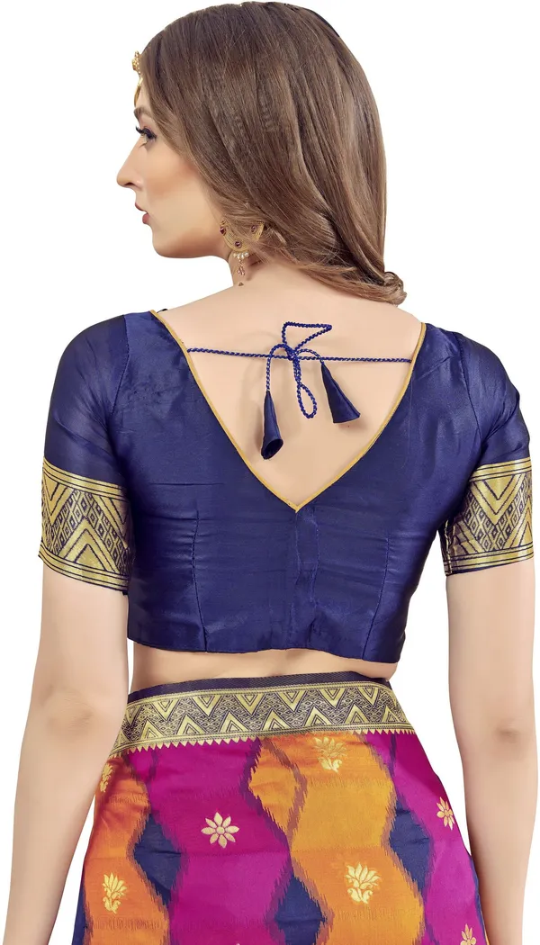Dark_Blue_Georgette_Ikkat_Leheriya_Banarasi_Jacquard_Saree_For_Women_|_With_Blouse_Piece