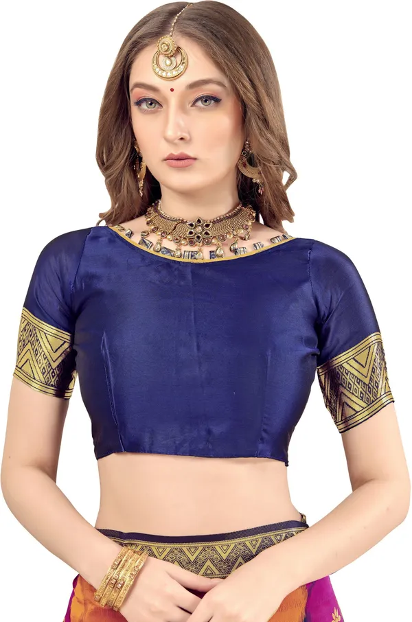 Dark_Blue_Georgette_Ikkat_Leheriya_Banarasi_Jacquard_Saree_For_Women_|_With_Blouse_Piece