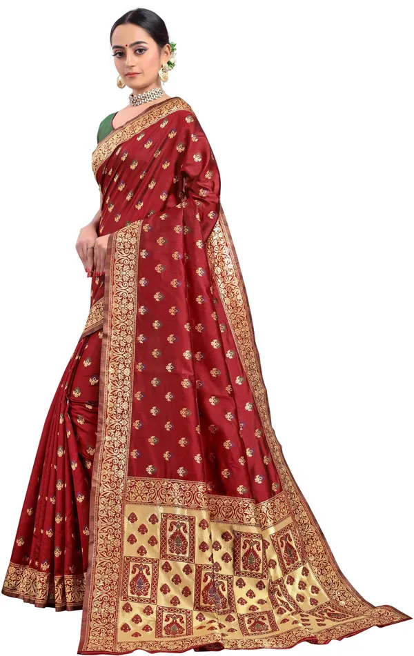 Maroon_Banarasi_Silk_Blend_Woven_Jacquard_Saree_For_Women_|_With_Blouse_Piece