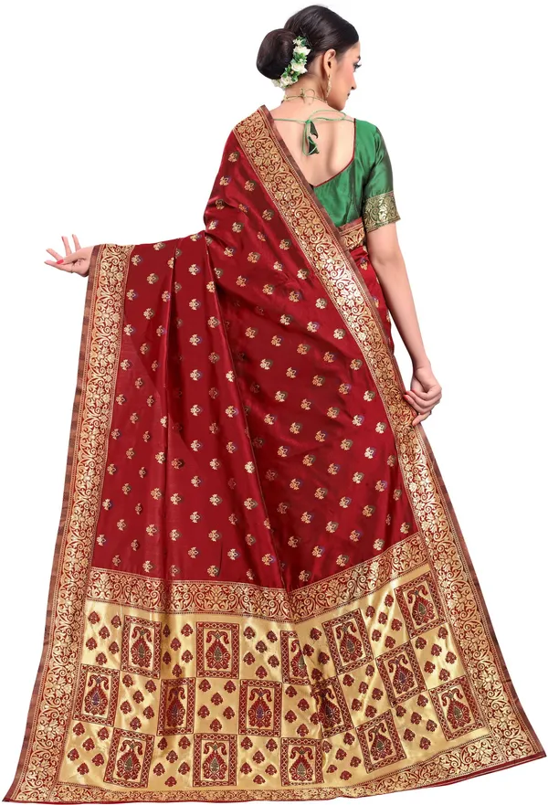 Maroon_Banarasi_Silk_Blend_Woven_Jacquard_Saree_For_Women_|_With_Blouse_Piece