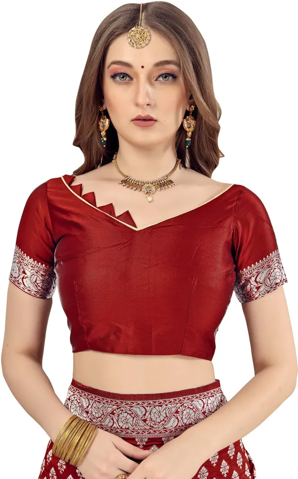 Maroon_Banarasi_Silk_Blend_Silver_Zari_Woven_Jacquard_Saree_For_Women_|_With_Blouse_Piece