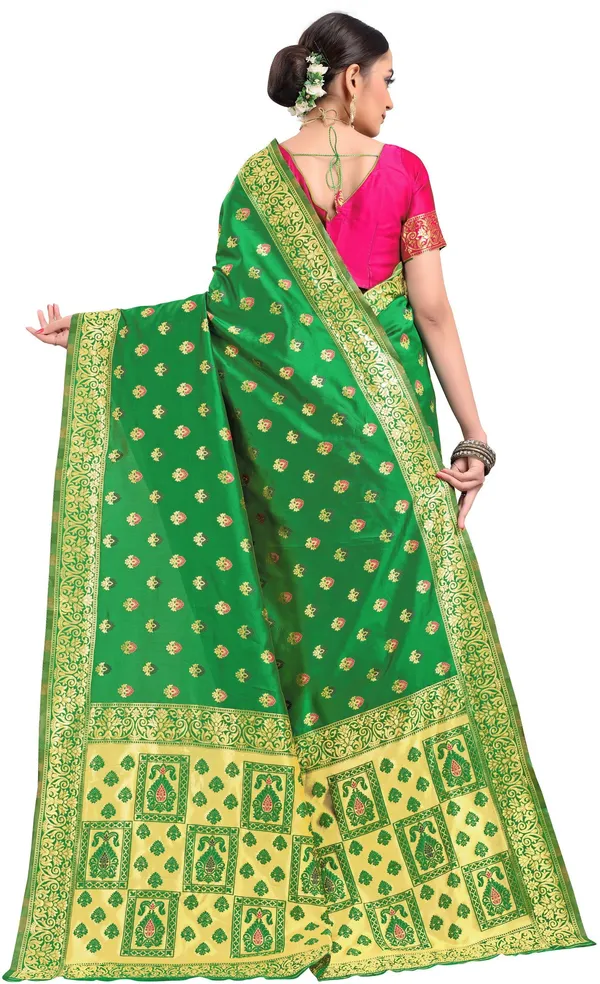 Green_Banarasi_Silk_Blend_Jacquard_Woven_Saree_For_Women_|_With_Blouse_Piece