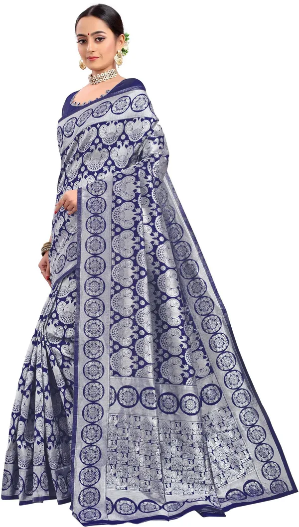 Sariya_Silver_Dark_Blue_Banarasi_Silk_Blend_Jacquard_Woven_Saree_For_Women_|_With_Blouse_Piece