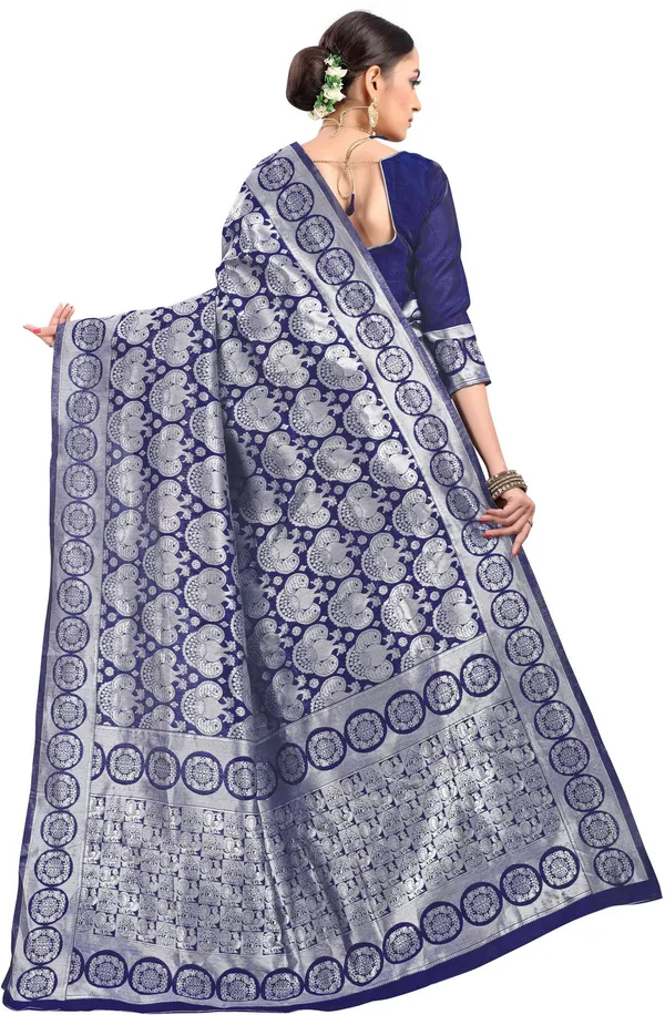 Sariya_Silver_Dark_Blue_Banarasi_Silk_Blend_Jacquard_Woven_Saree_For_Women_|_With_Blouse_Piece
