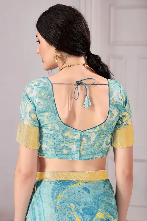Light_Blue_Banarasi_Silk_Blend_Jacquard_Digital_Print_Saree_For_Women_|_With_Blouse_Piece