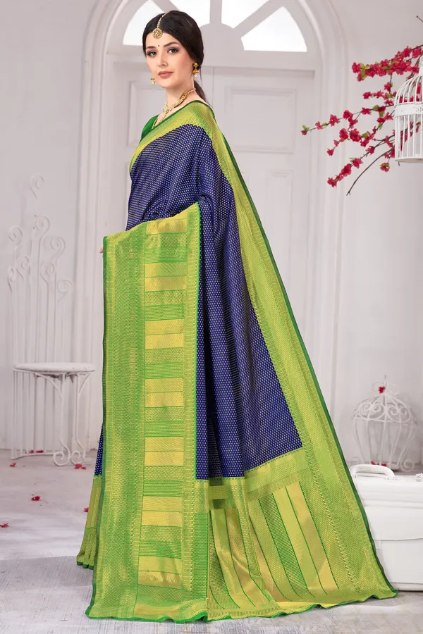 Dark_Blue_Green_Banarasi_Silk_Blend_Jacquard_Woven_Saree_For_Women_|_With_Blouse_Piece
