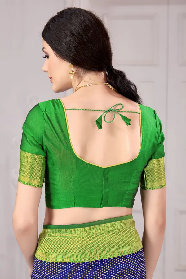 Dark_Blue_Green_Banarasi_Silk_Blend_Jacquard_Woven_Saree_For_Women_|_With_Blouse_Piece