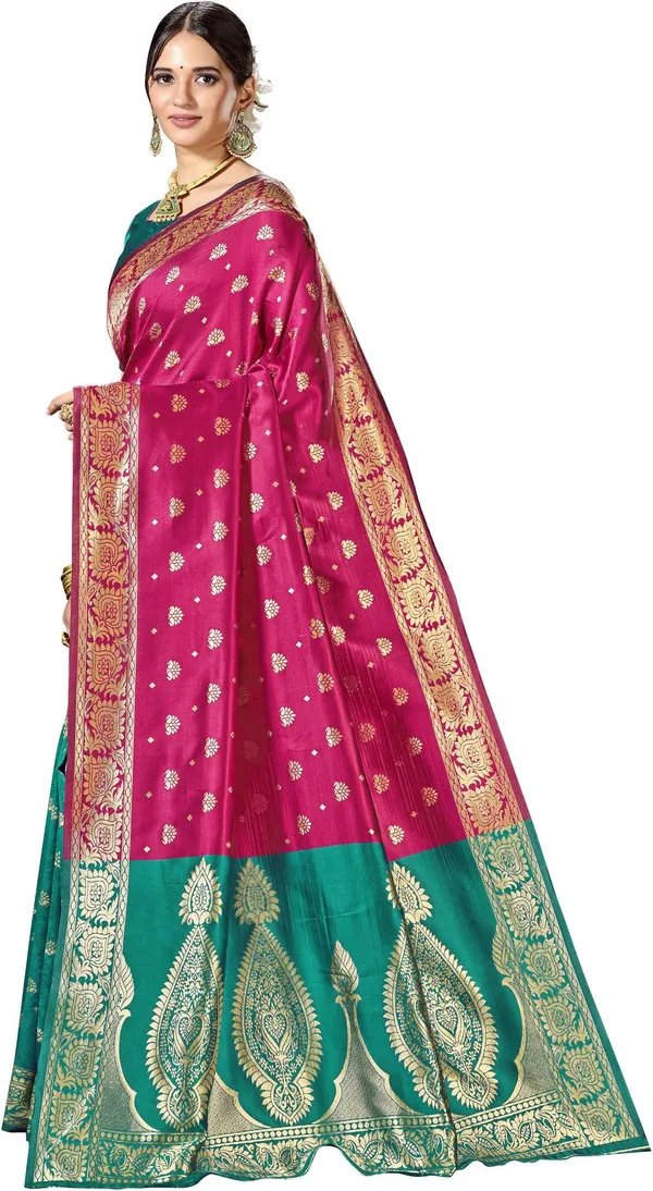 Magenta_Green_Georgette_Woven_Banarasi_Jacquard_Saree_For_Women_|_With_Blouse_Piece
