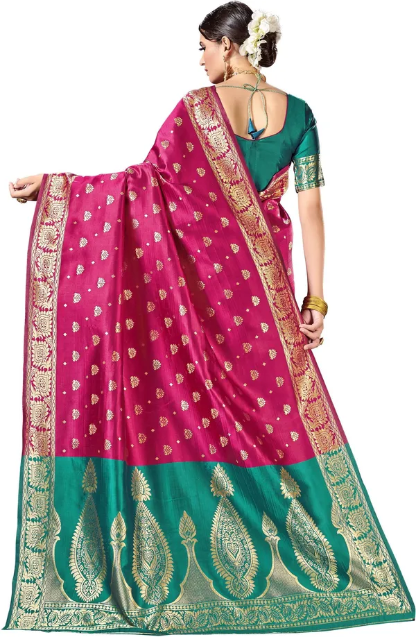 Magenta_Green_Georgette_Woven_Banarasi_Jacquard_Saree_For_Women_|_With_Blouse_Piece