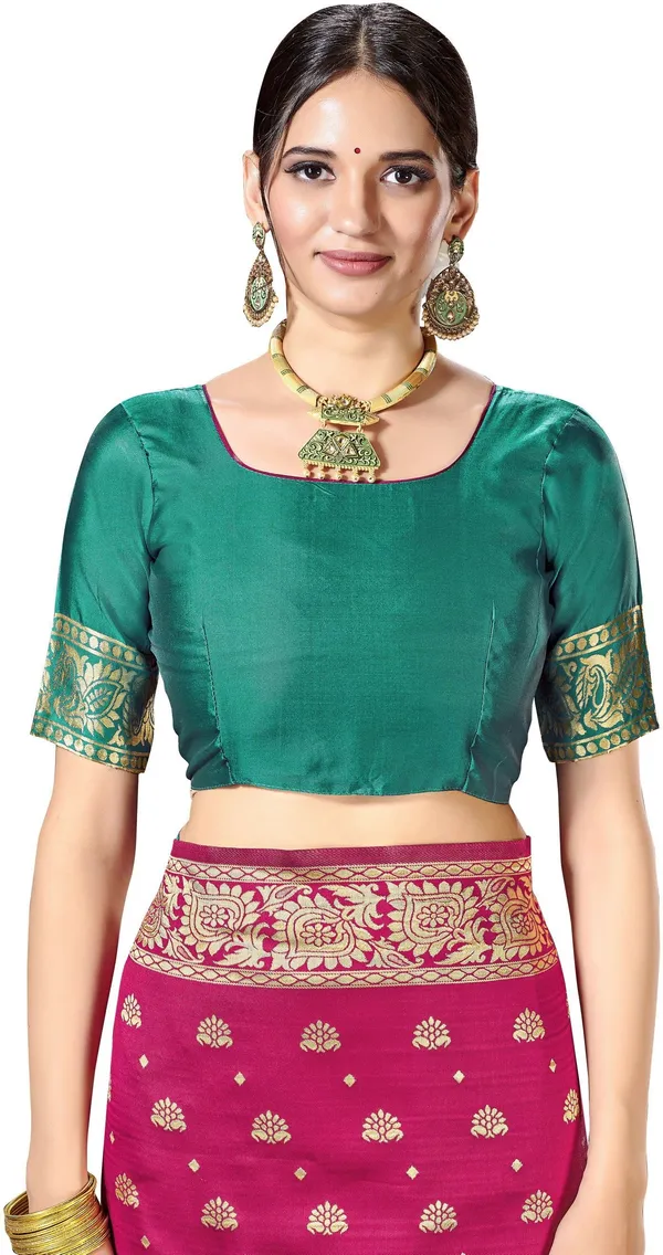 Magenta_Green_Georgette_Woven_Banarasi_Jacquard_Saree_For_Women_|_With_Blouse_Piece