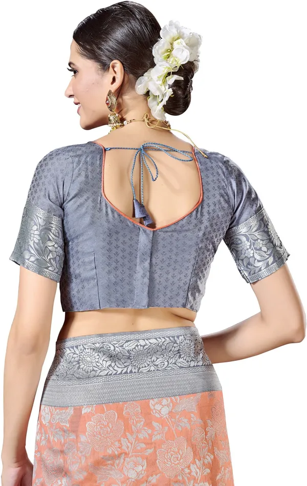 Peach_Grey_Banarasi_Silk_Blend_Jacquard_Woven_Saree_For_Women_|_With_Blouse_Piece