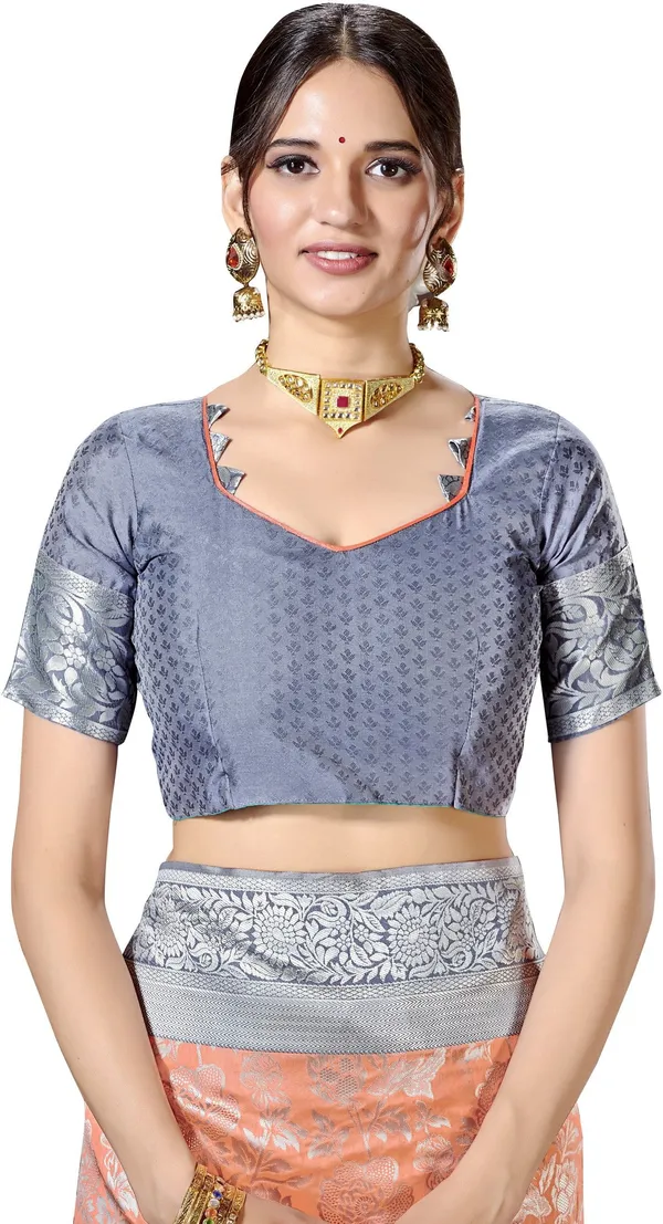 Peach_Grey_Banarasi_Silk_Blend_Jacquard_Woven_Saree_For_Women_|_With_Blouse_Piece