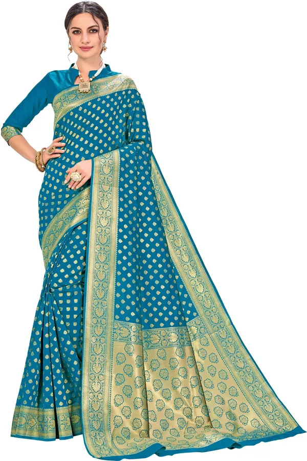 Firozi_Banarasi_Silk_Blend_Jacquard_Woven_Saree_For_Women_|_With_Blouse_Piece