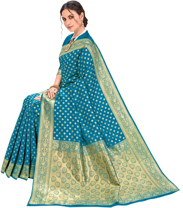 Firozi_Banarasi_Silk_Blend_Jacquard_Woven_Saree_For_Women_|_With_Blouse_Piece