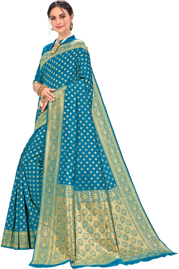 Firozi_Banarasi_Silk_Blend_Jacquard_Woven_Saree_For_Women_|_With_Blouse_Piece