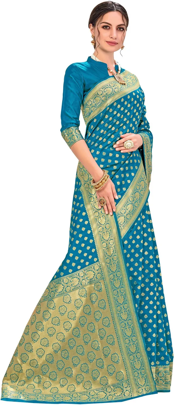 Firozi_Banarasi_Silk_Blend_Jacquard_Woven_Saree_For_Women_|_With_Blouse_Piece