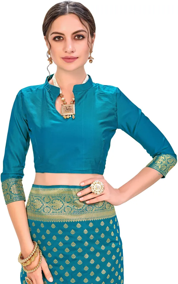 Firozi_Banarasi_Silk_Blend_Jacquard_Woven_Saree_For_Women_|_With_Blouse_Piece